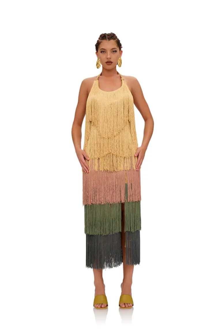 Dresses | Midi Dresses<CULT MIA NEME MULTICOLOR FRINGE MIDI DRESS