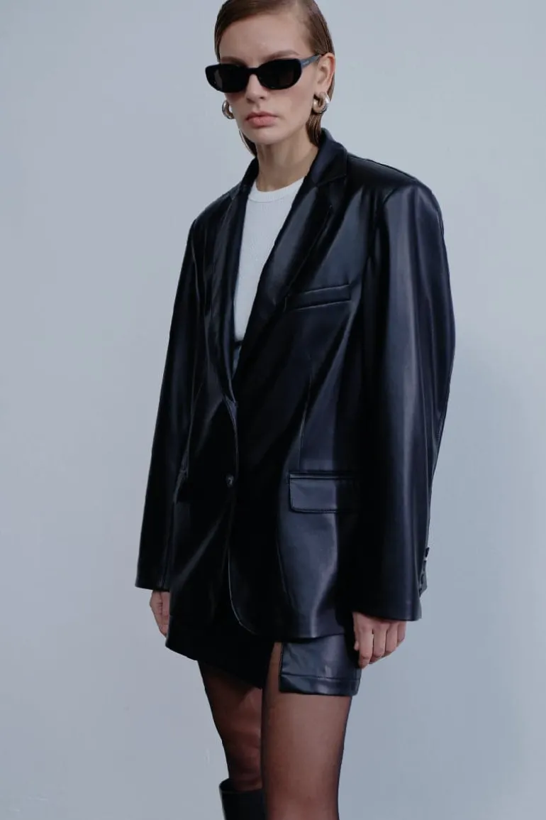 Jackets<CULT MIA BOXY VEGAN LEATHER BLAZER Noir