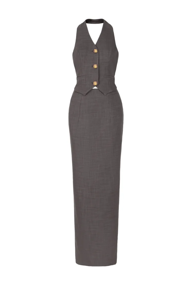 Outfit Sets<CULT MIA NORA HALTER BACKLESS COTTON VEST AND SKIRT SET Gray