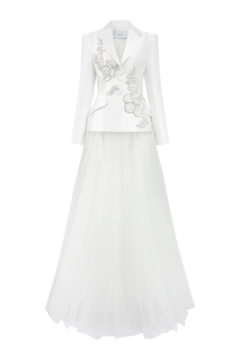 Dresses | Gowns<CULT MIA NOTCHED LAPEL FLORAL EMBELLISHED BLAZER AND A-LINE SKIRT White