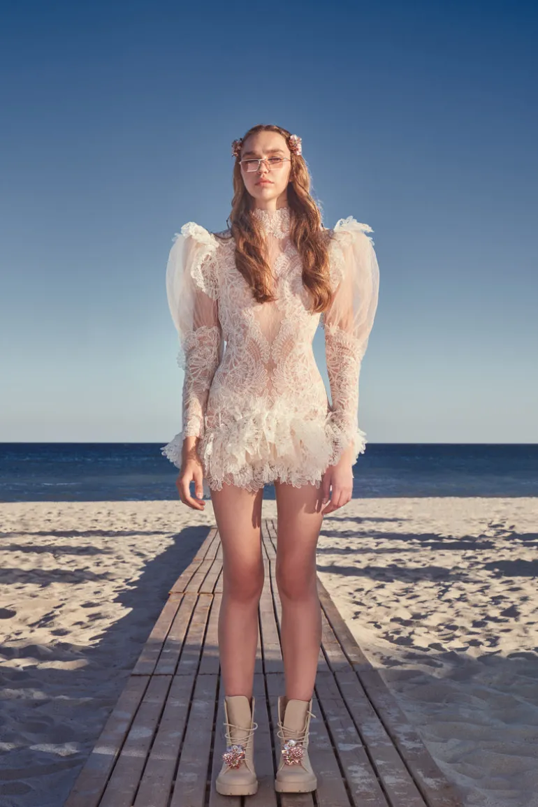 Dresses | Mini Dresses<CULT MIA NUDE LACE APPLIQUE DECORATED MINI DRESS Neutrals
