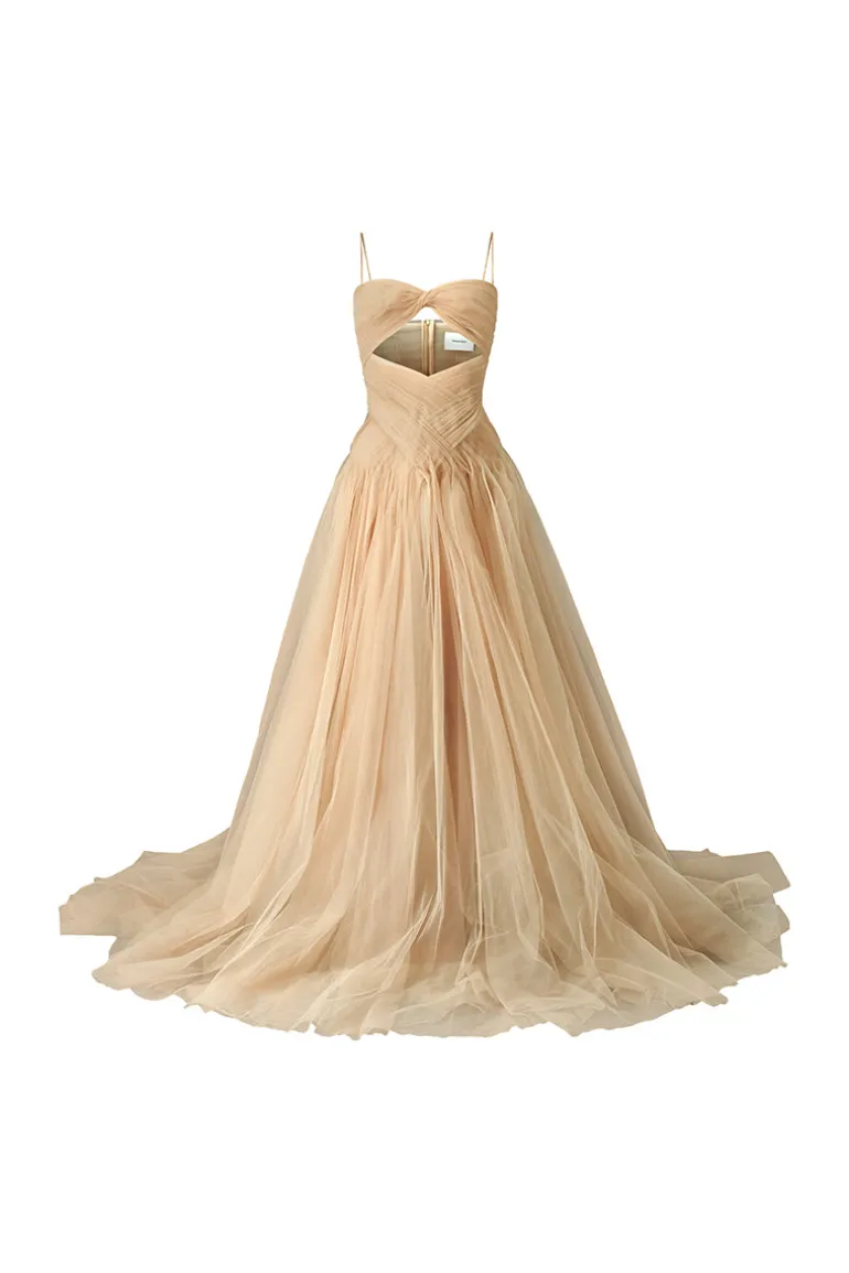 Dresses | Gowns<CULT MIA PLEATED TULLE MAXI DRESS WITH CUT-OUT Nude