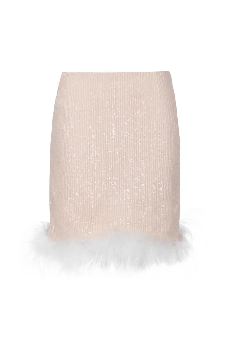 Skirts<CULT MIA SEQUINED MINI SKIRT WITH FEATHERS Nude