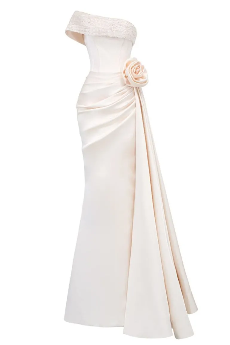 Dresses | Gowns<CULT MIA OFF-SHOULDER DRAPED SILK MERMAID GOWN Cream