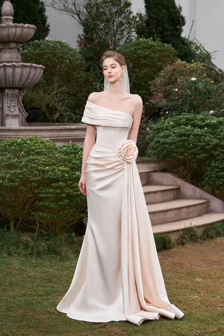 Dresses | Gowns<CULT MIA OFF-SHOULDER DRAPED SILK MERMAID GOWN Cream