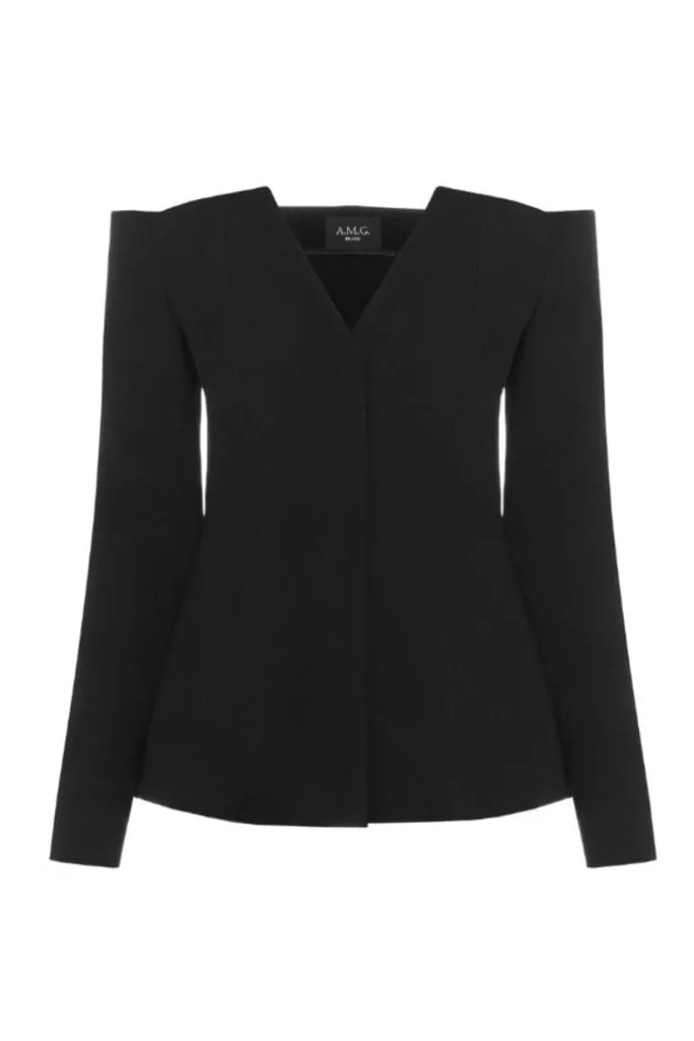 Tops<CULT MIA OFF-SHOULDER STRUCTURED JACKET Black