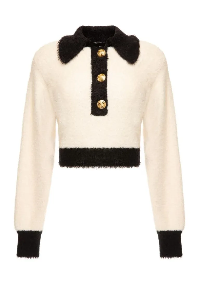 Knitwear<CULT MIA OLD WORLD BUTTON UP SWEATER White & Black