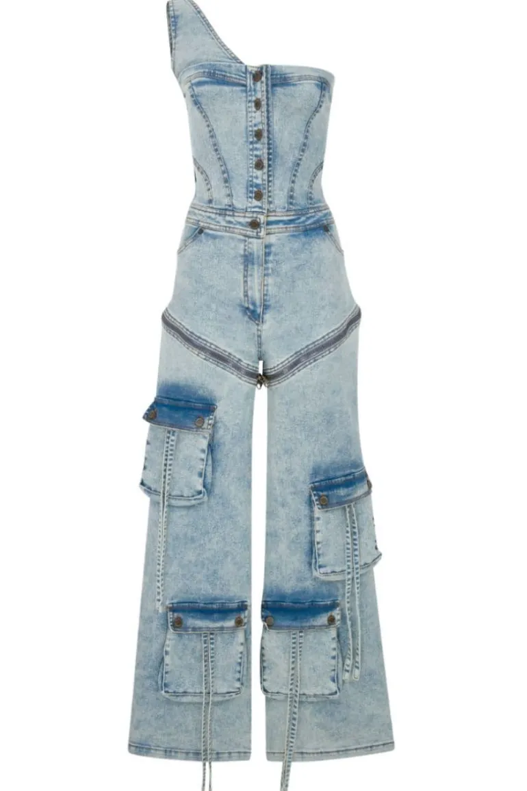 Jumpsuits<CULT MIA ONE SHOULDER DENIM JUMPSUIT Blue Denim