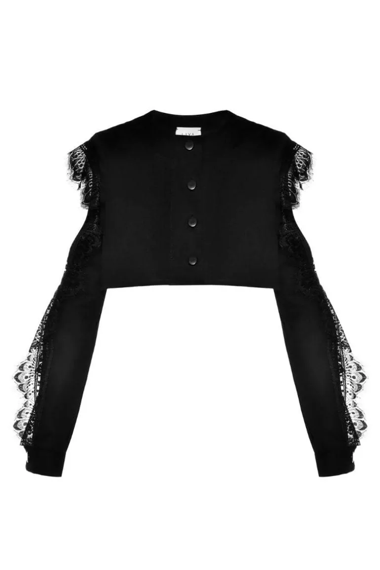 Jackets<CULT MIA ONYX CROPPED JACKET WITH RUFFLES Black