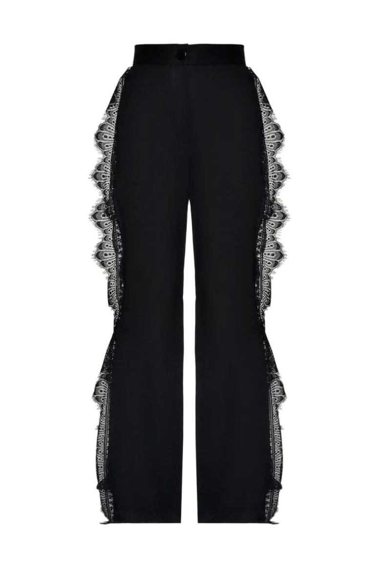 Pants<CULT MIA ONYX PANTS WITH RUFFLES Black