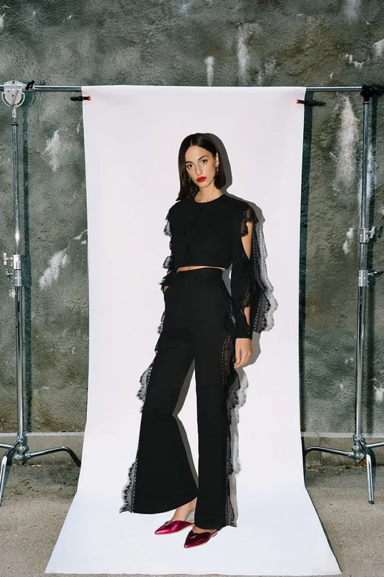 Pants<CULT MIA ONYX PANTS WITH RUFFLES Black