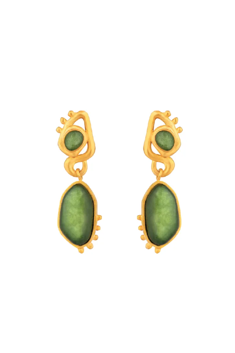 Earrings<CULT MIA OPHELIA GOLD AND GREEN EARRINGS Gold & Green