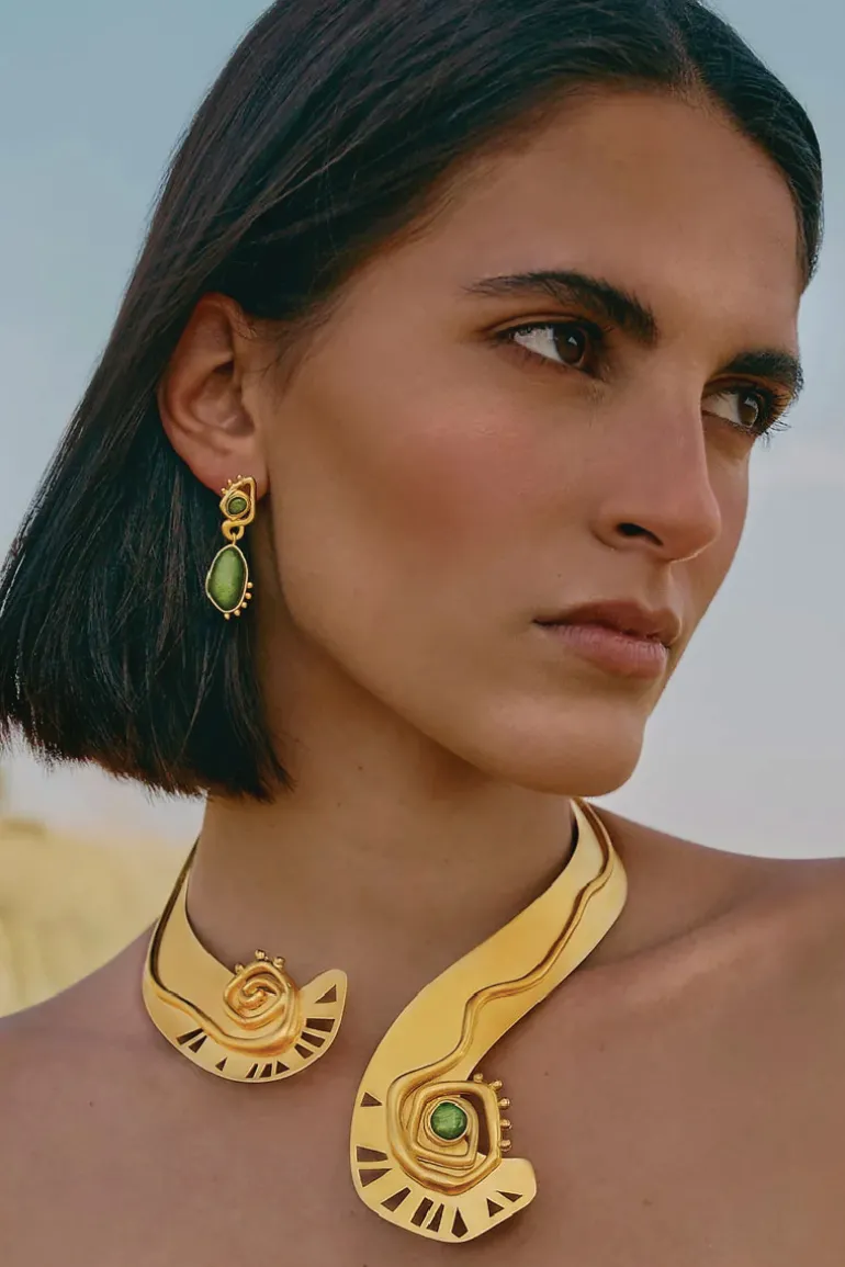 Earrings<CULT MIA OPHELIA GOLD AND GREEN EARRINGS Gold & Green