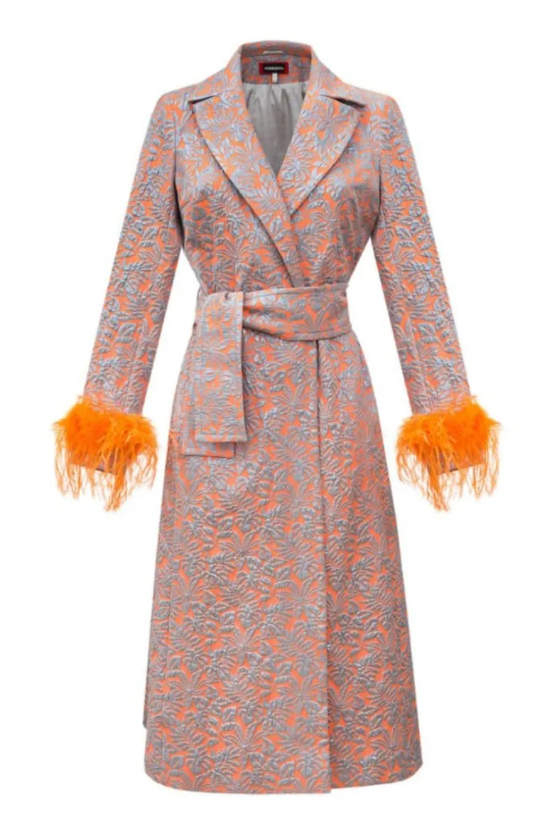 Coats<CULT MIA COAT WITH DETACHABLE FEATHER CUFFS Orange