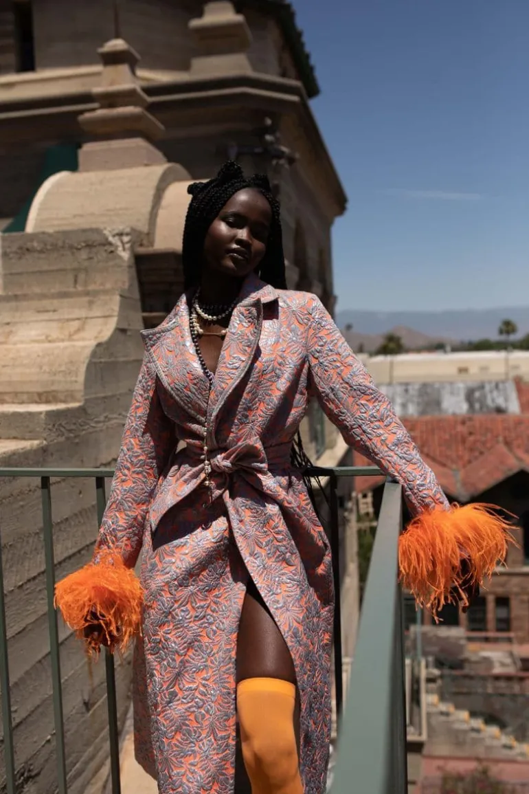 Coats<CULT MIA COAT WITH DETACHABLE FEATHER CUFFS Orange