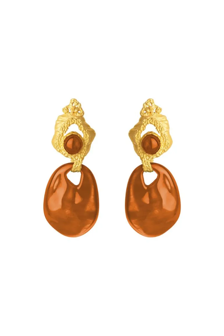 Earrings<CULT MIA ORANGE INTERCHANGEABLE GRAVEL EARRINGS Gold & Orange