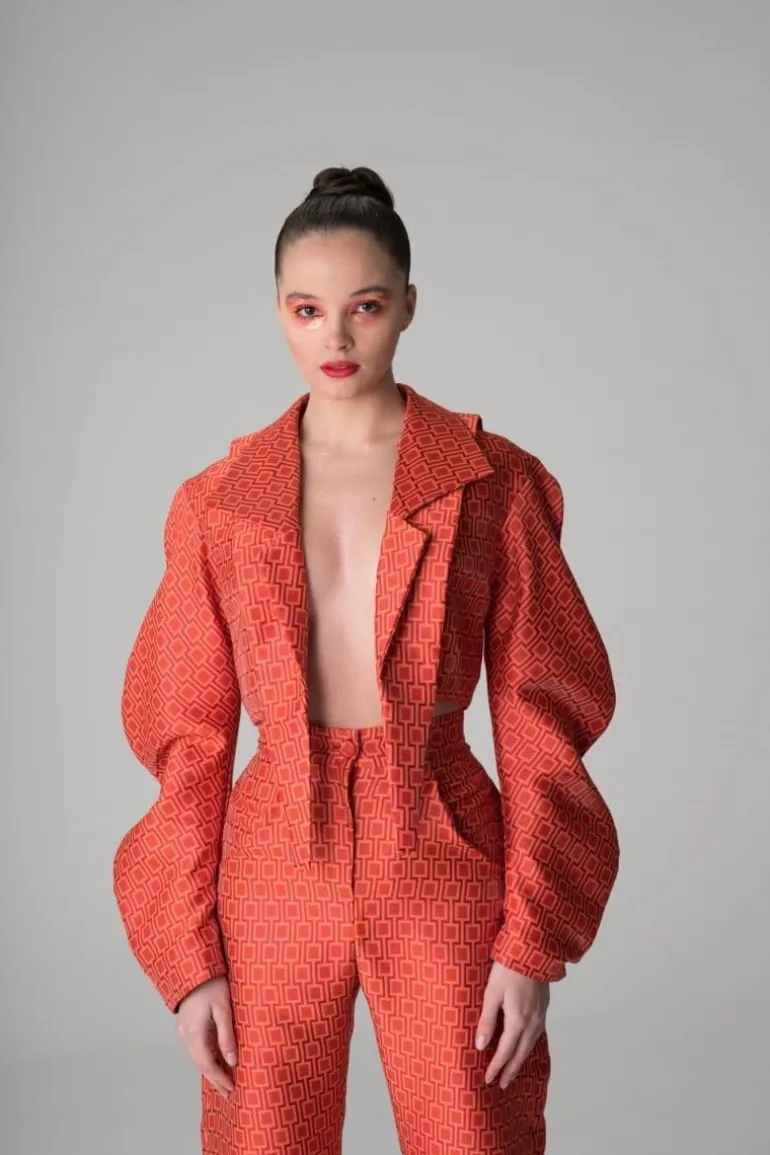 Jackets<CULT MIA ORANGE MUSHROOM CROPPED JACKET Orange/Red