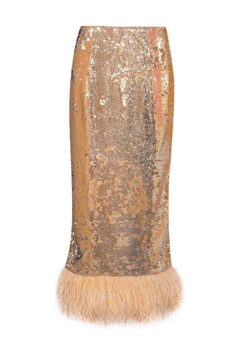 Skirts<CULT MIA SEQUIN MIDI SKIRT WITH FEATHERS Orange