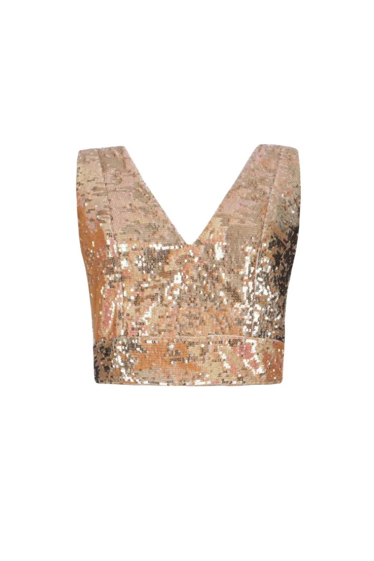 Tops<CULT MIA SEQUIN V NECK CROPPED TOP Orange