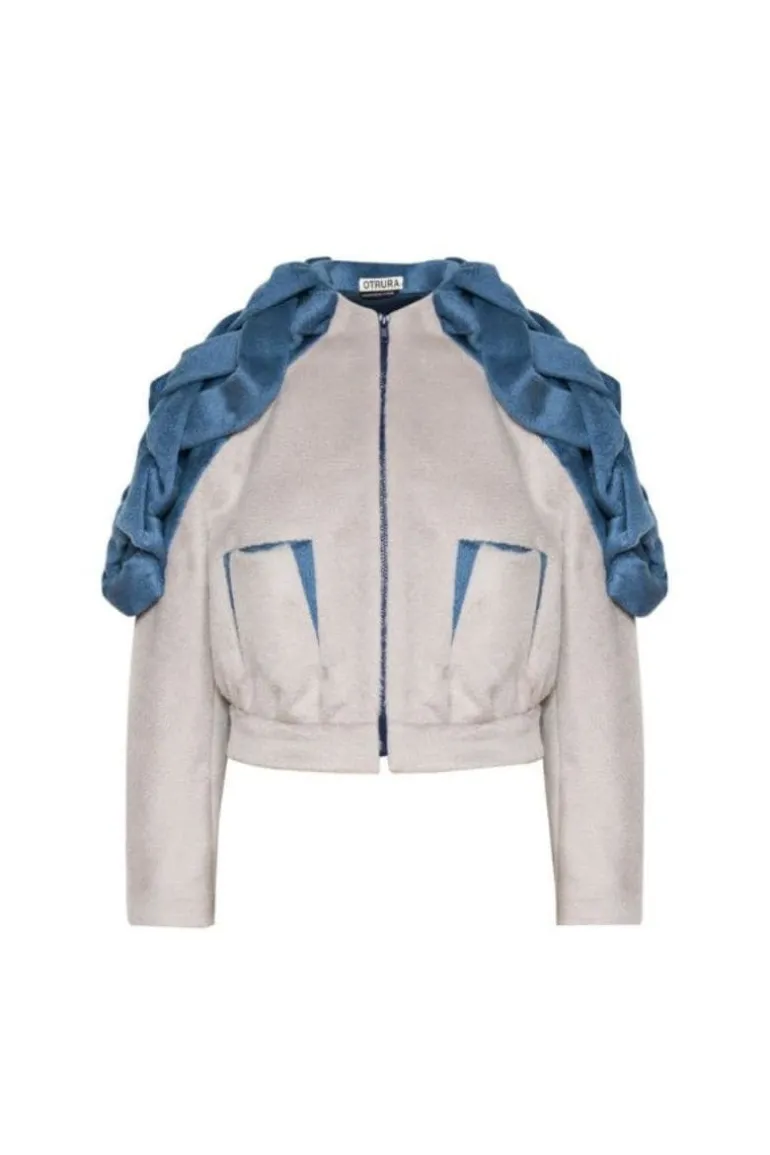 Jackets<CULT MIA ORITZ BRAIDED BOMBER JACKET Sagunto Grey & Aqua
