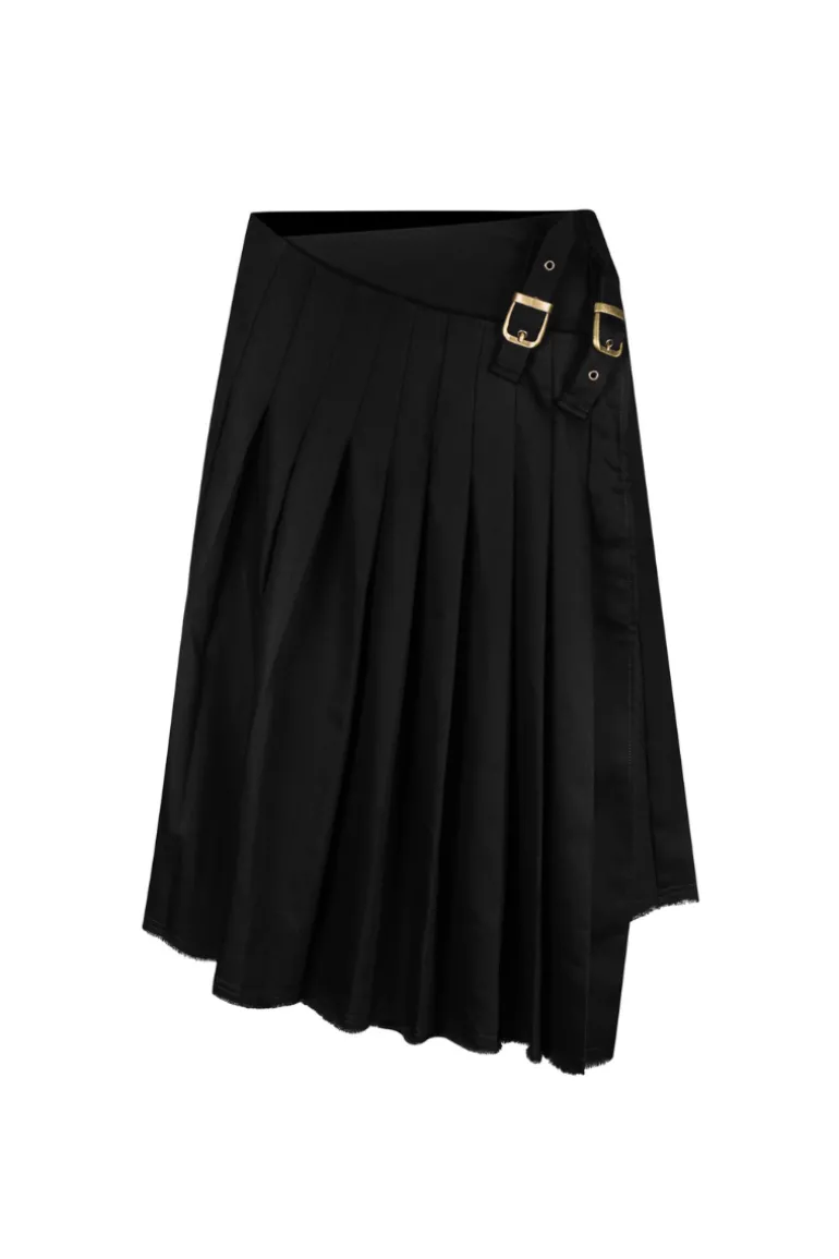 Skirts<CULT MIA ORSETTO PLATED WOOL MIDI SKIRT Black