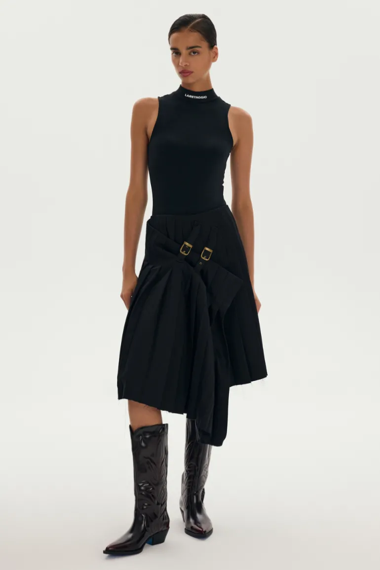 Skirts<CULT MIA ORSETTO PLATED WOOL MIDI SKIRT Black