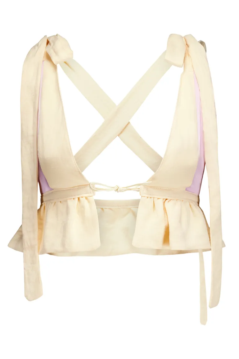Tops<CULT MIA OSTARA LINEN BRALETTE Custard/Dusted Pink