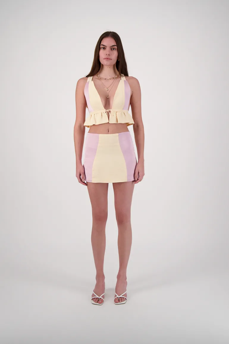 Tops<CULT MIA OSTARA LINEN BRALETTE Custard/Dusted Pink