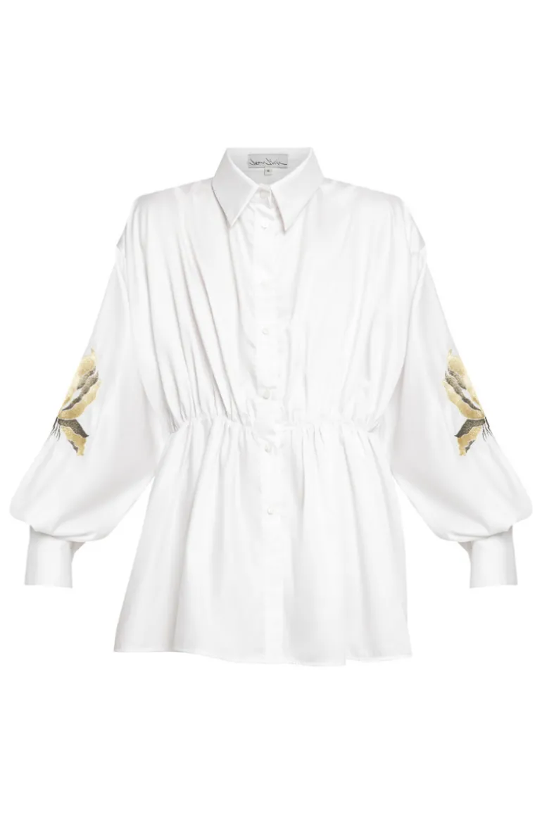 Tops<CULT MIA OVERSIZED EMBROIDERED SHIRT White