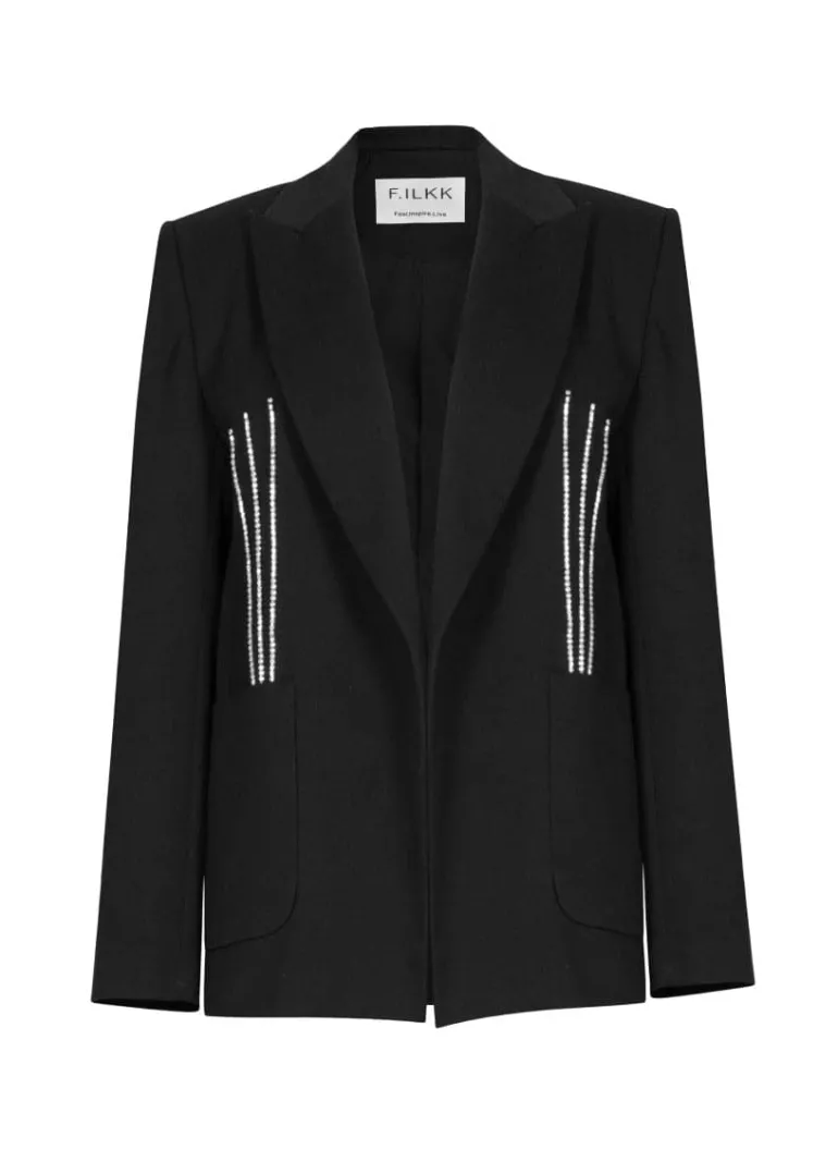 Blazers<CULT MIA OVERSIZED RHINESTONE EMBELLISHED BLAZER Black