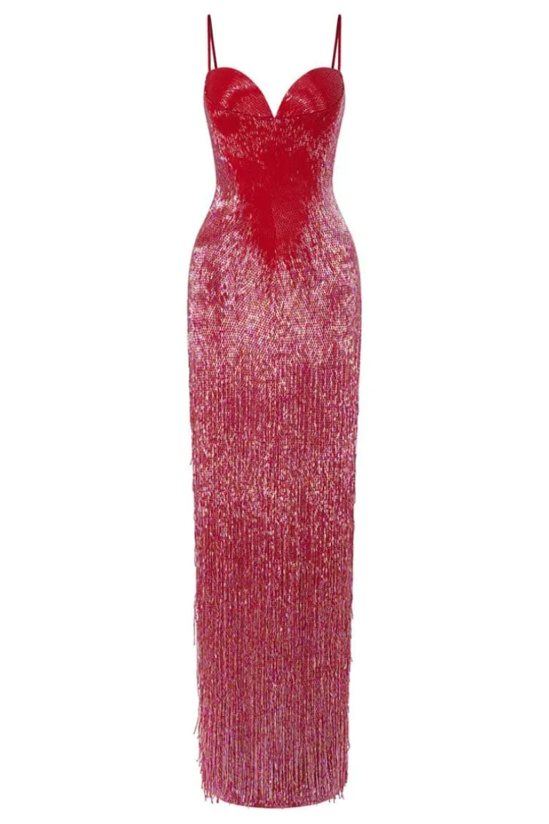 Dresses | Gowns<CULT MIA OYSTER LONG BEADED GOWN Red