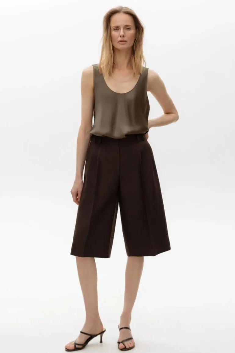 Pants<CULT MIA PAIGE BROWN SILK AND WOOL BLEND SHORTS Black