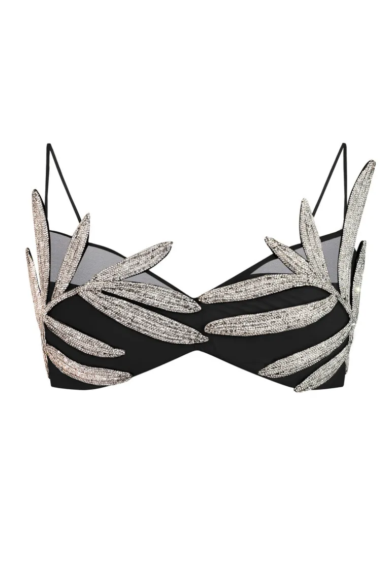 Tops<CULT MIA PALME BLACK LEAF BRALETTE Crystal/Black