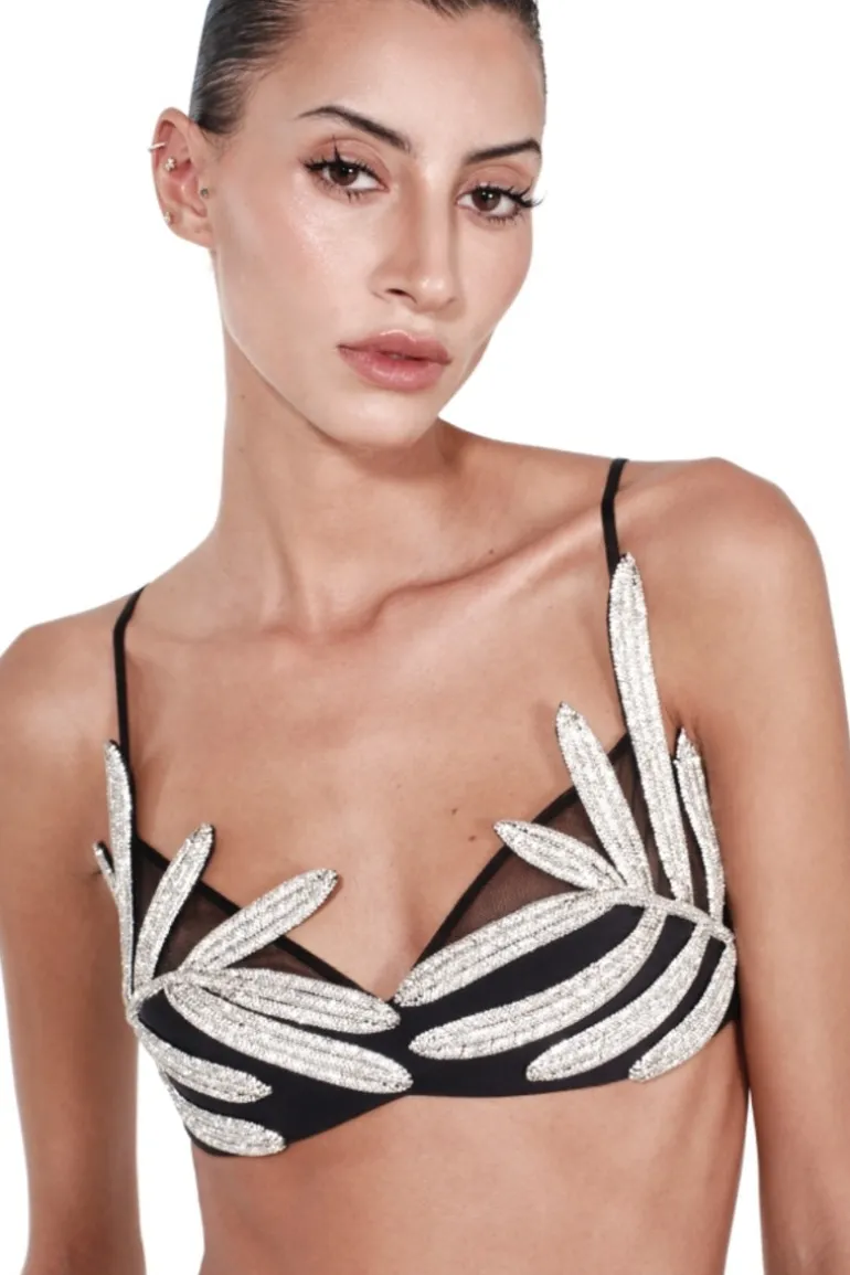 Tops<CULT MIA PALME BLACK LEAF BRALETTE Crystal/Black
