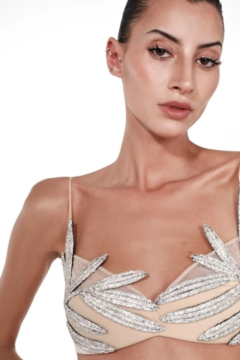 Tops<CULT MIA PALME CRYSTAL LEAF BRALETTE Crystal/Nude