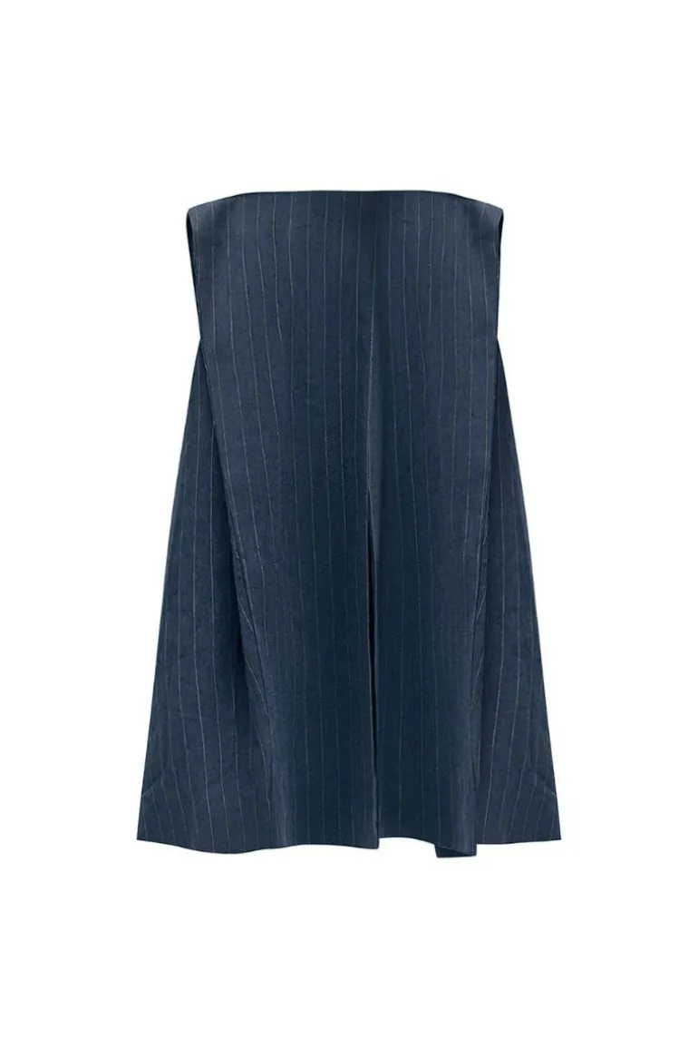 Skirts<CULT MIA PANSY A-LINE FRONT SLIT LINEN MIDI SKIRT Navy