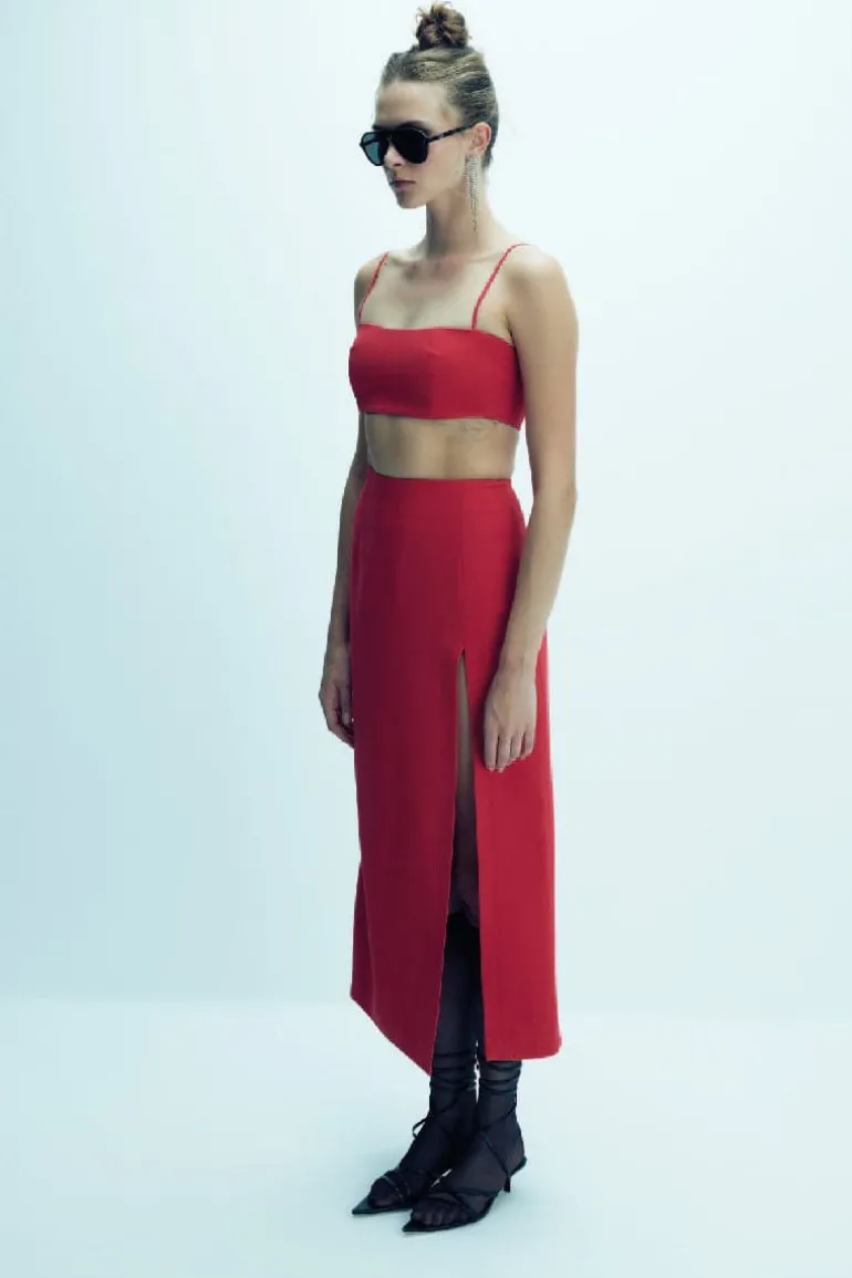 Outfit Sets<CULT MIA LALIA CREPE TOP AND LEA MIDI SKIRT SET Paprika Red