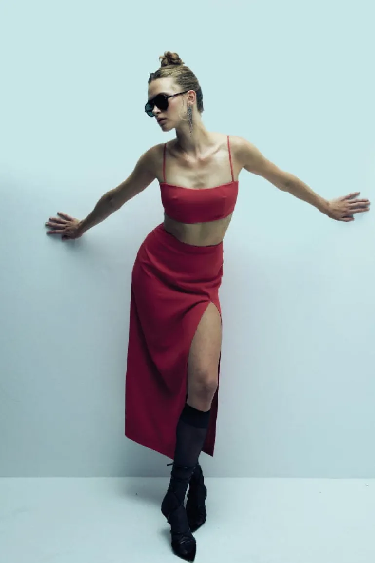 Outfit Sets<CULT MIA LALIA CREPE TOP AND LEA MIDI SKIRT SET Paprika Red