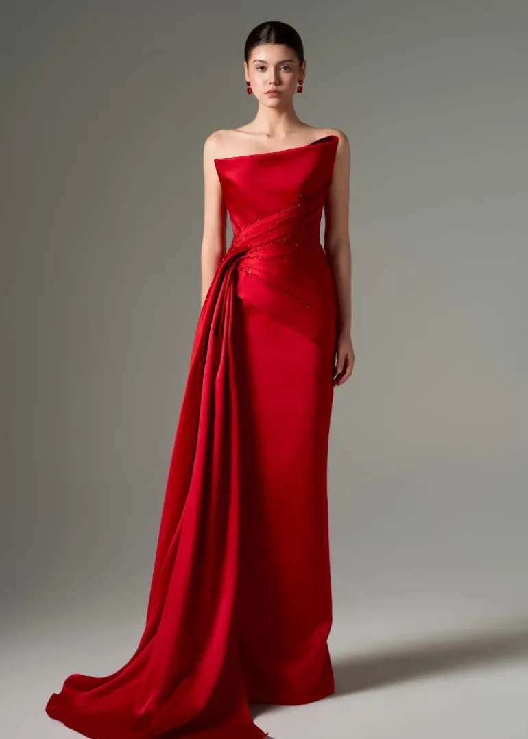 Dresses | Gowns<CULT MIA PARISA SILK TAFFETA STRAPLESS BODYCON GOWN Red