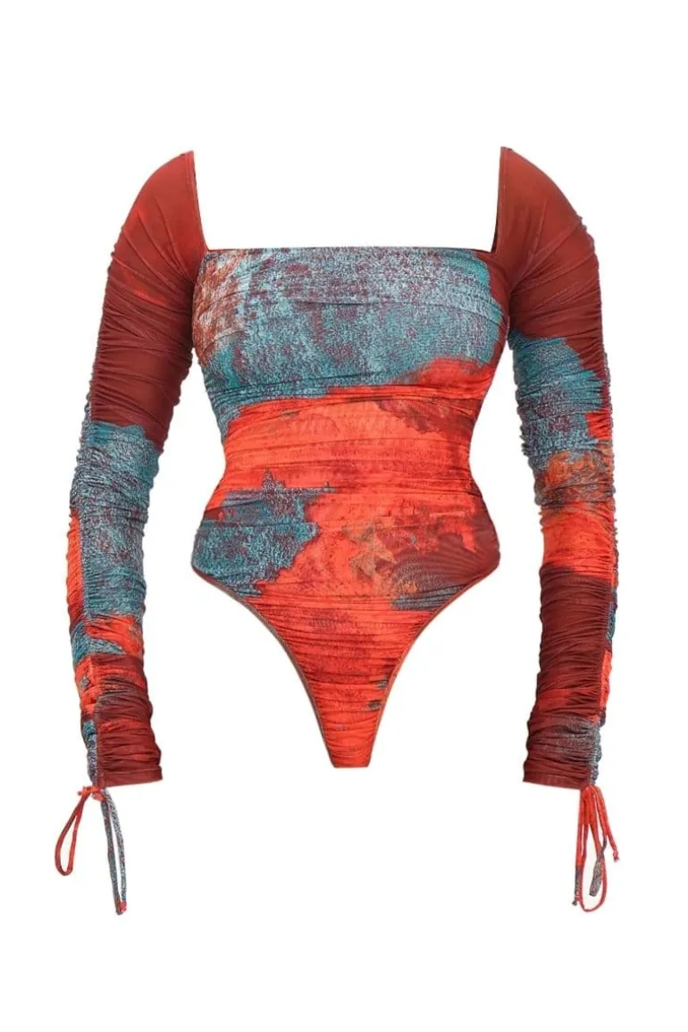 Tops<CULT MIA PARO MESH THONG MULTICOLOR LEOTARD