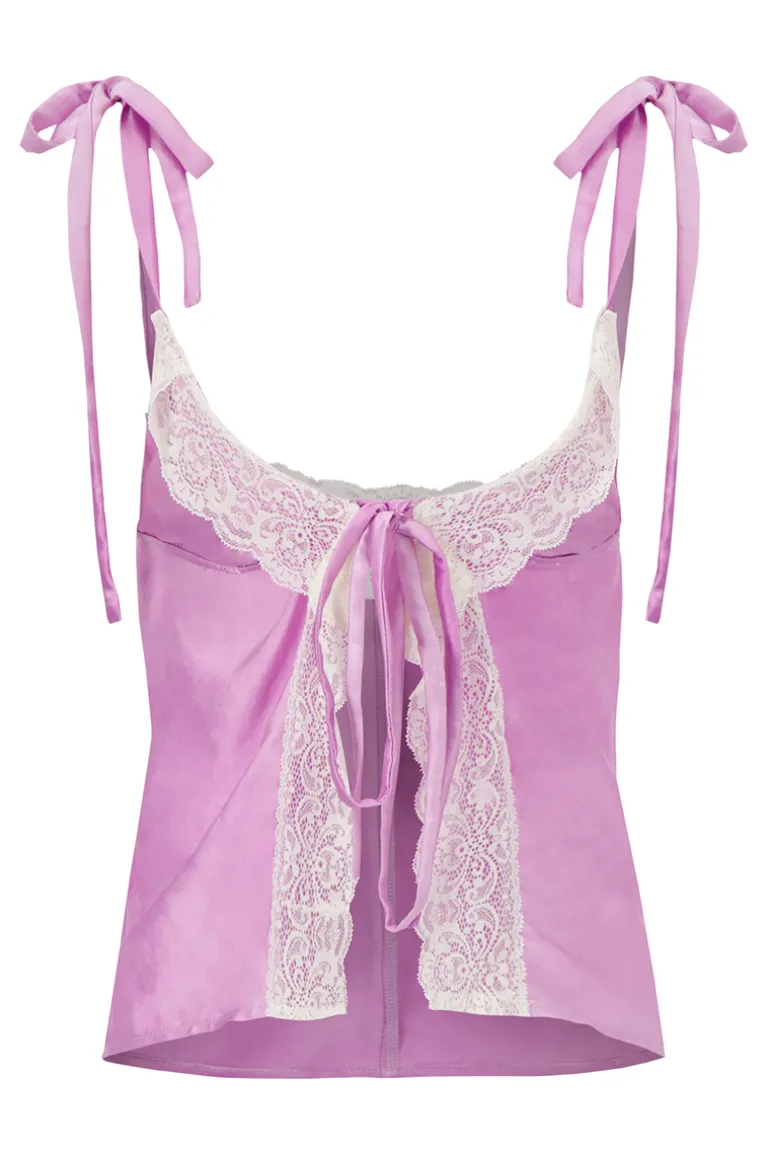 Tops<CULT MIA PASCALE SILK FRONT TIE CAMI Pink Lavender