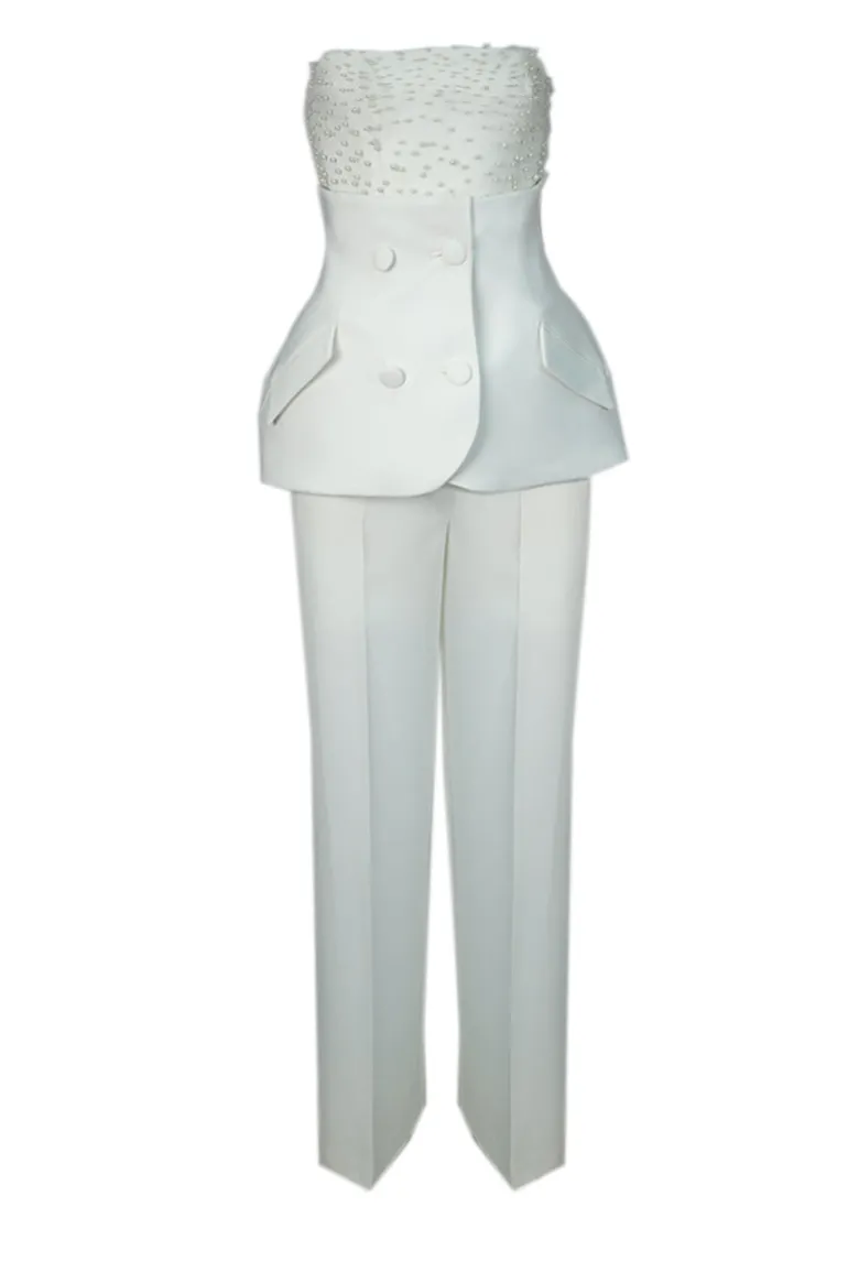 Outfit Sets<CULT MIA PEARL EMBELLISHED HOURGLASS BRIDAL THREE-PIECE SET Off-White