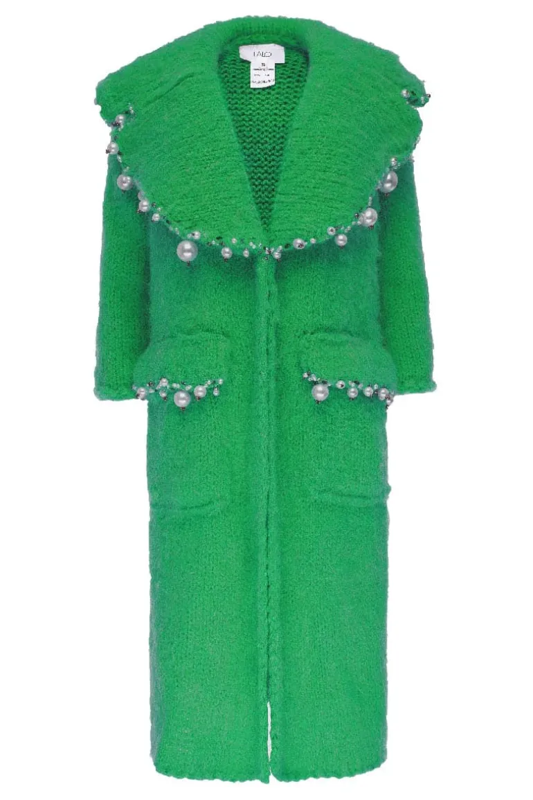 Coats<CULT MIA PEARL EMBROIDERED MOHAIR COAT Green Garnet