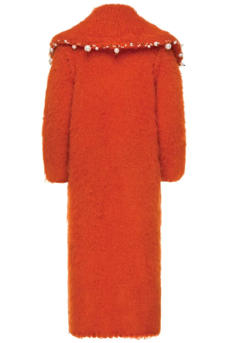 Coats<CULT MIA PEARL EMBROIDERED MOHAIR COAT Coral Red