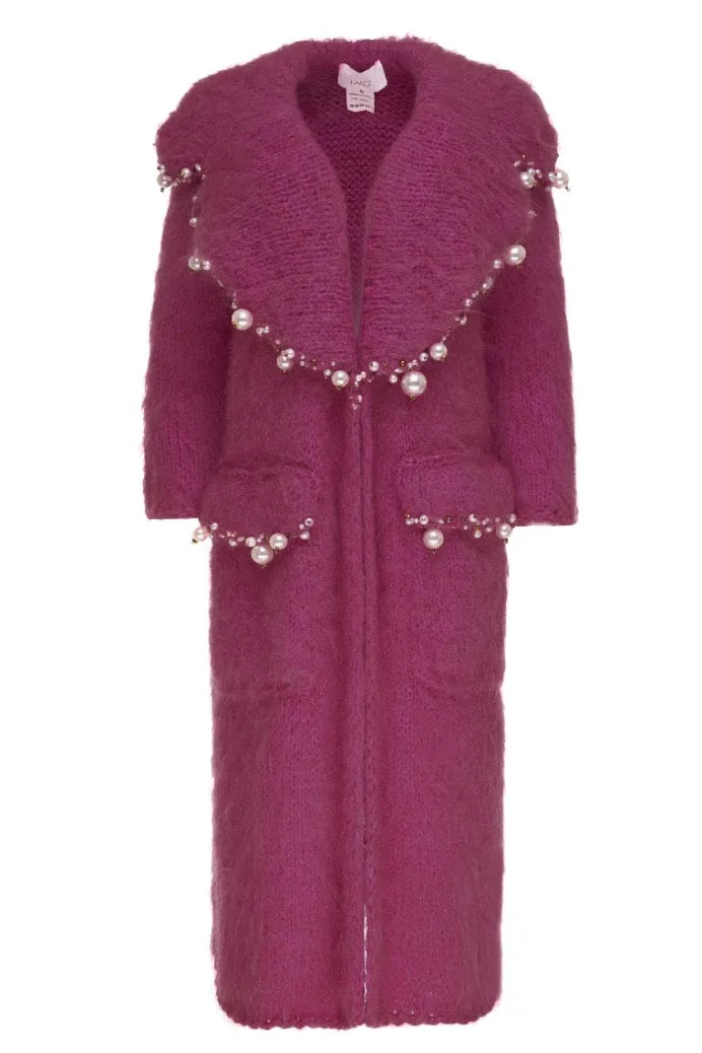 Coats<CULT MIA PEARL EMBROIDERED MOHAIR COAT Purple
