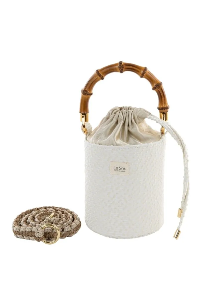 Top Handle Bags<CULT MIA ERA LEATHER AND FABRIC BUCKET BAG Pearl