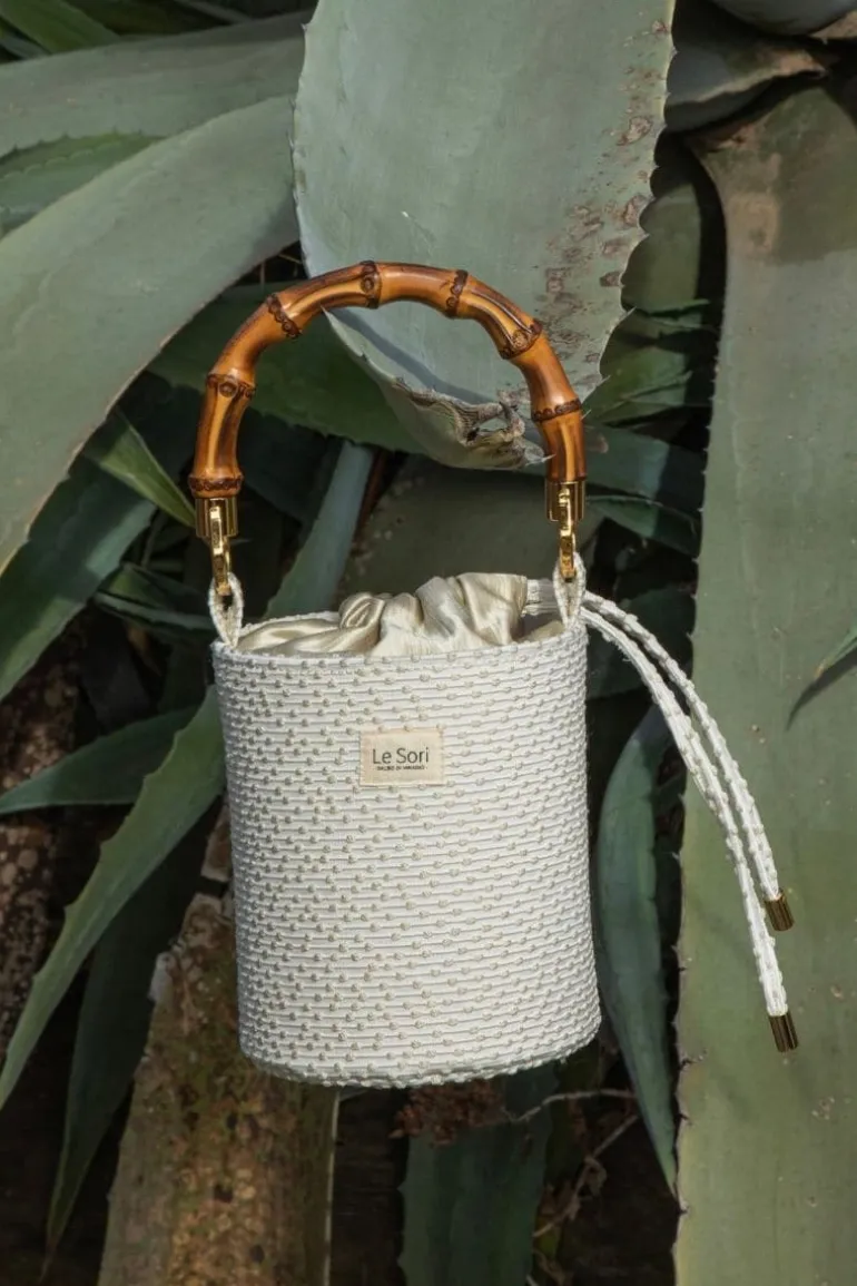 Top Handle Bags<CULT MIA ERA LEATHER AND FABRIC BUCKET BAG Pearl