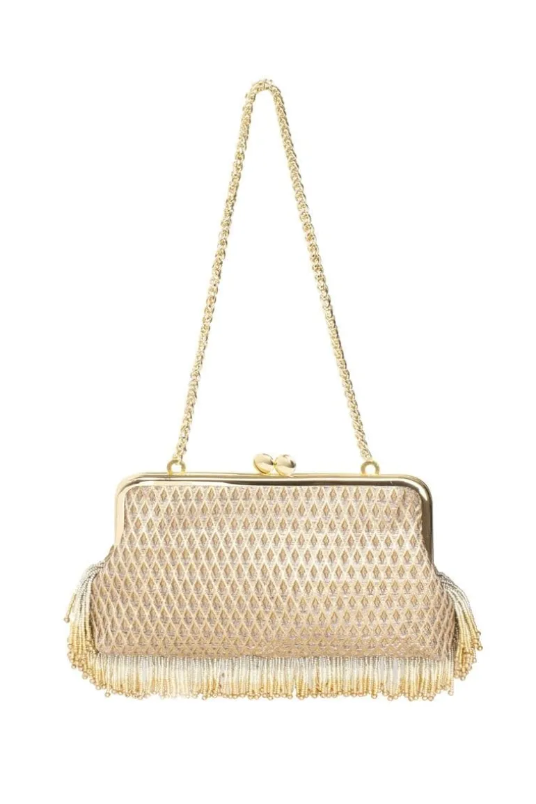 Clutch Bags<CULT MIA PEARL FRINGES MARQUISE HOLD ME CLUTCH Gold