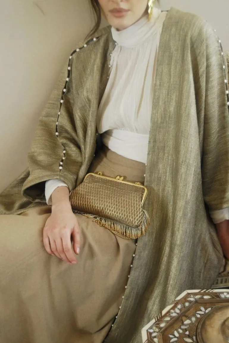 Clutch Bags<CULT MIA PEARL FRINGES MARQUISE HOLD ME CLUTCH Gold