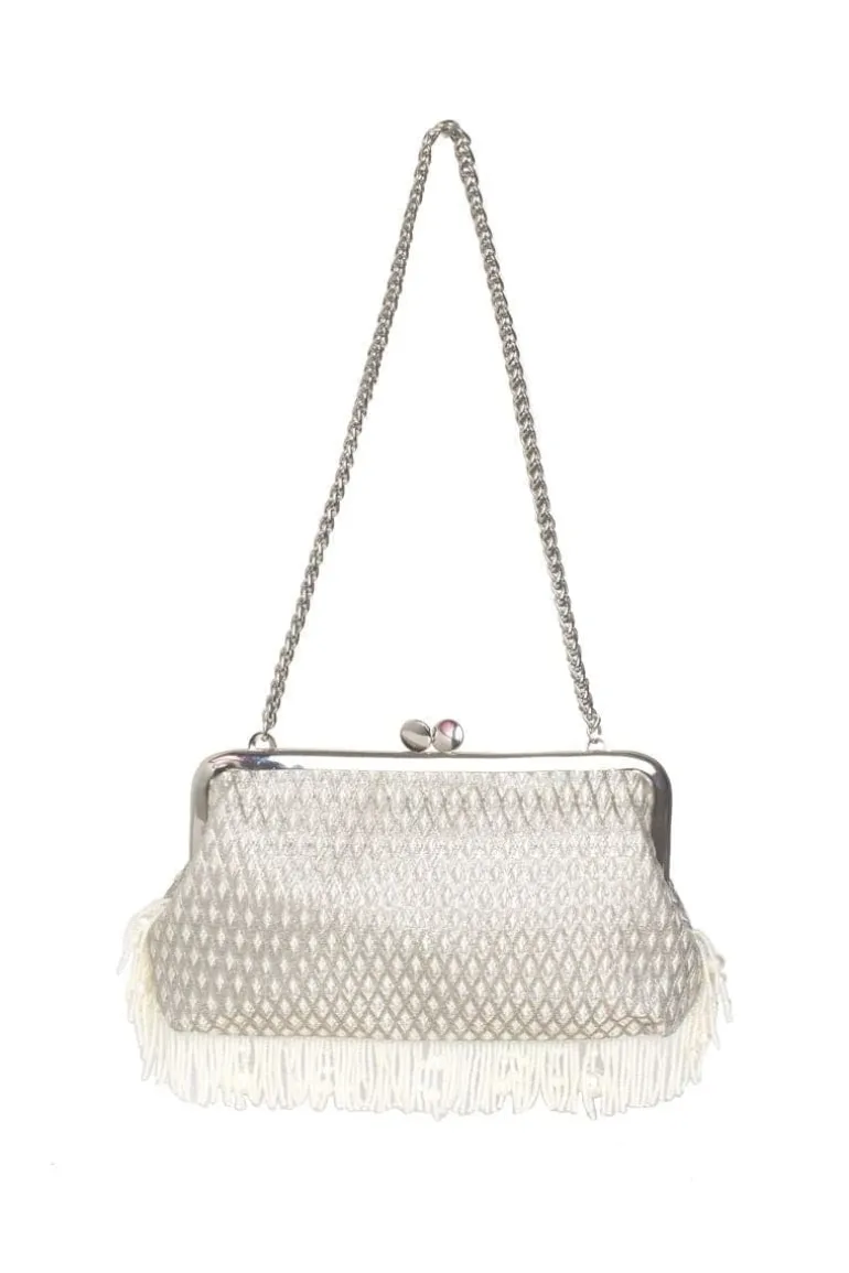 Clutch Bags<CULT MIA PEARL FRINGES MARQUISE HOLD ME CLUTCH Silver